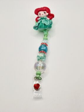 Cute Princess Ariel Resin Doll Topper Beaded Badge Reel Belt Clip